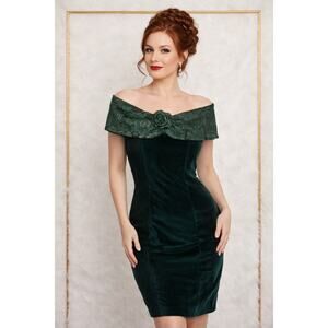 By Choice Green Velvet Off Shoulder Dress - Size 5